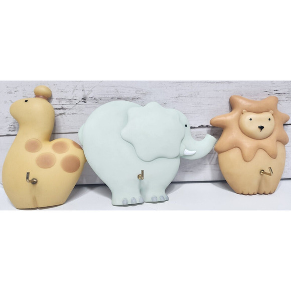 Lil' Noah Set of 3, 3.5" Animal Wall Hangings with Hooks, New in Box - Picture 1 of 8